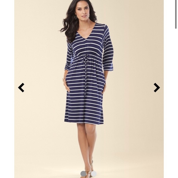 SOMA Soft Jersey Drawstring Fundamental Stripe Dress - Picture 2 of 13